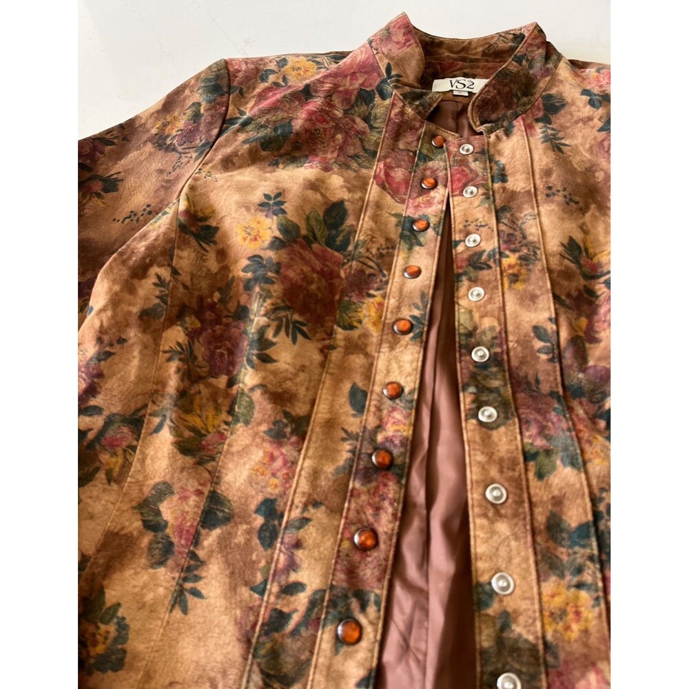 VS2 Women’s Genuine Suede Floral Jacket size L Snap Front Stand Collar Shacket - Picture 4 of 10
